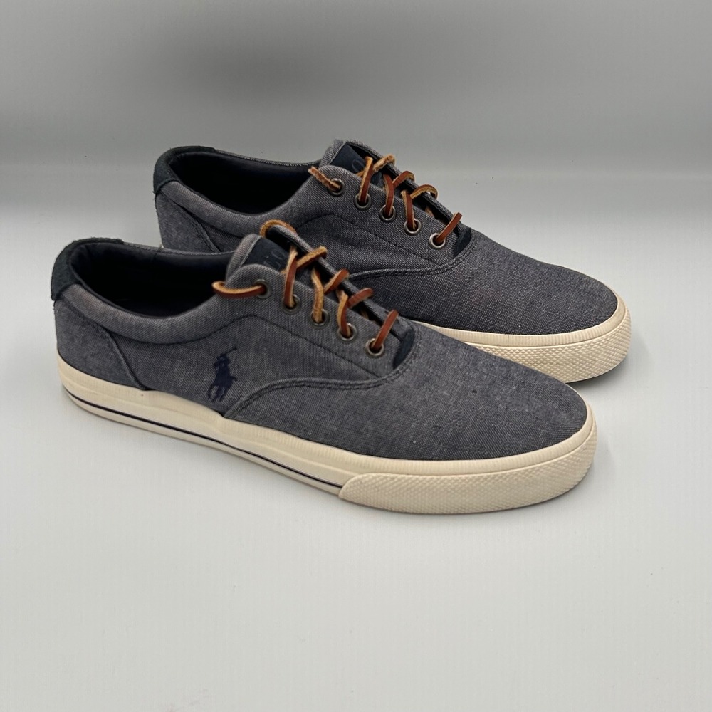 Polo Ralph Lauren Vaughn Mens 9D Navy Canvas Suede Low‎ Top Sneakers 01087 J17